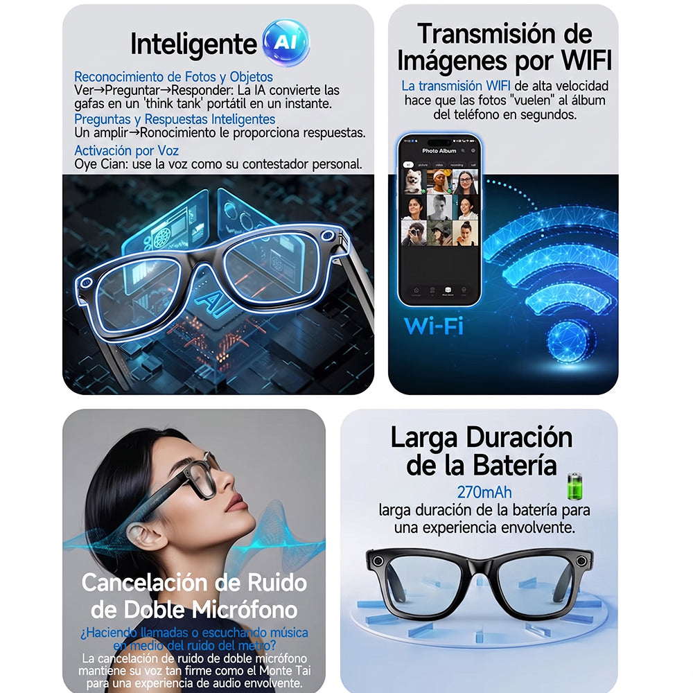 Claviblez Gafas Inteligentes con IA y Cámara Integrada