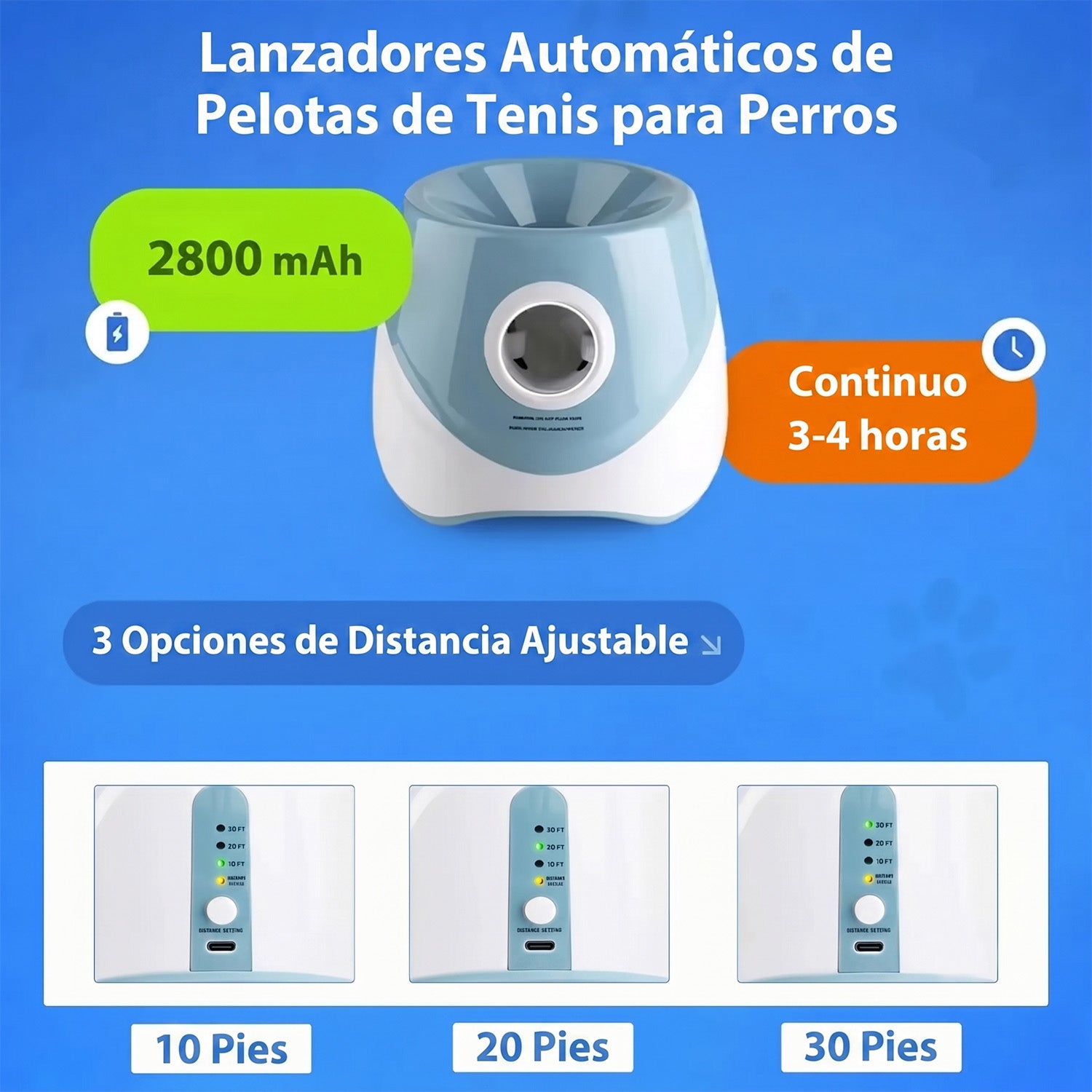 PelosMudo Lanzador Automático de Pelotas para Perros con Sensor y 3 Distancias